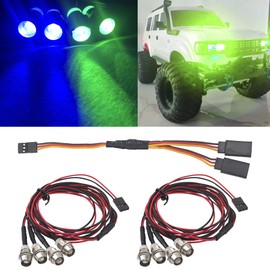 2Pack HIRCQOO 4LED RC Car LED Light Headlights Taillight Lighting with JR Y Cable Compatible with Traxxas HSP Tamiya Redcat RC4WD Axial HPI Kyosho Arrma 1/8 1/10 1/12 RC Car Truck (2Blue & 2Green)