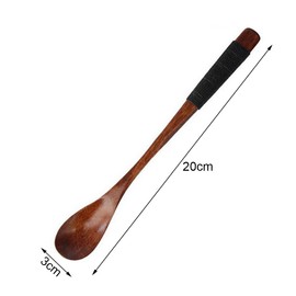 2PCS Vintage Handmade Wooden Long Handle Mixing Spoons Coffee Tea Spoons 8inch Long Handle Teaspoon Stirrers with Cable Tie for Kitchen Stirring