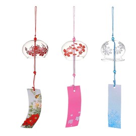 Fahibin 3 pcs Japanese Wind Chimes Pink, Glass Wind Bells, Japanese Decorative Wind Chime for Good Luck, Suncatcher Cherry Wind Chime Glass Pack Outdoor