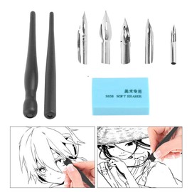Manga Cartoon Comic Dip Pen Set, 1 Set Calligraphy Dip Pens Manga Artist Cartoon Comic Drawing Painting Kit Tool with 2 Pen Holders and 5 Replacement Nibs for Comic Calligraphy