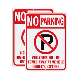 GicnKeuz Large No Parking Sign With Symbol, 14x10 Inches Violators Vehicles Will Be Towed Away Signs, Reflective Aluminum, Fade Resistant/Waterproof, Indoor or Outdoor Use (2-Pack)