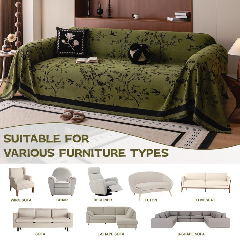 HANDONTIME Couch Cover for Dogs Washable Bird Floral Pattern Slipcovers