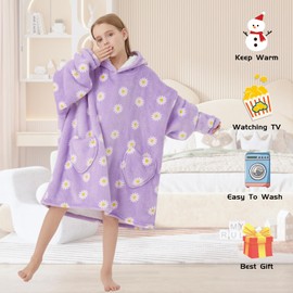 Wearable Blanket Hoodie for Kids Oversized Sherpa Blanket Hoodie for Kids Boys Girls Teens 6-13YR,Daisy