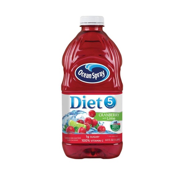Ocean Spray Diet Cranberry with Lime Juice Drink, 64 FL Oz Bottle (Pack of 8)