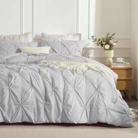 Andency California King Comforter Set Light Grey (104x96Inch), Pinch Pleat Cal King Comforter Set 3 Pieces, Oversized King Pintuck Bed Comforter, Microfiber Down Alternative Comforter Bedding Set