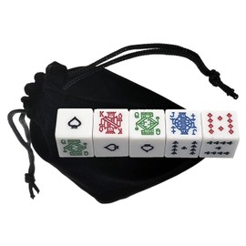 Set of Dice Cup Black PU Leather w/Plush Blue Felt Lining + Poker Dice White Squared Corner Spades Ace w/Pouch