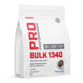 GNC Pro Performance Bulk 1340 Mass Gainer Protein Powder, 50g, Gluten Free, Whey, Creatine, BCAA, 3rd Party Tested, Muscle Recovery & Growth, Micronutrients, Cookies and Cream, 9 Servings
