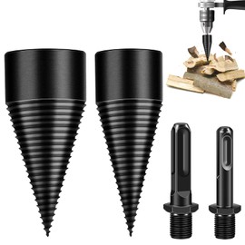 MaxEarn Log Splitter Drill Bits 32mm + 42mm with 2 Drill Handles, Heavy Duty Firewood Splitting Cut Tool Set, Screw Cone Wood Splitter Drill Special for Electric Hammer, Impact Drill