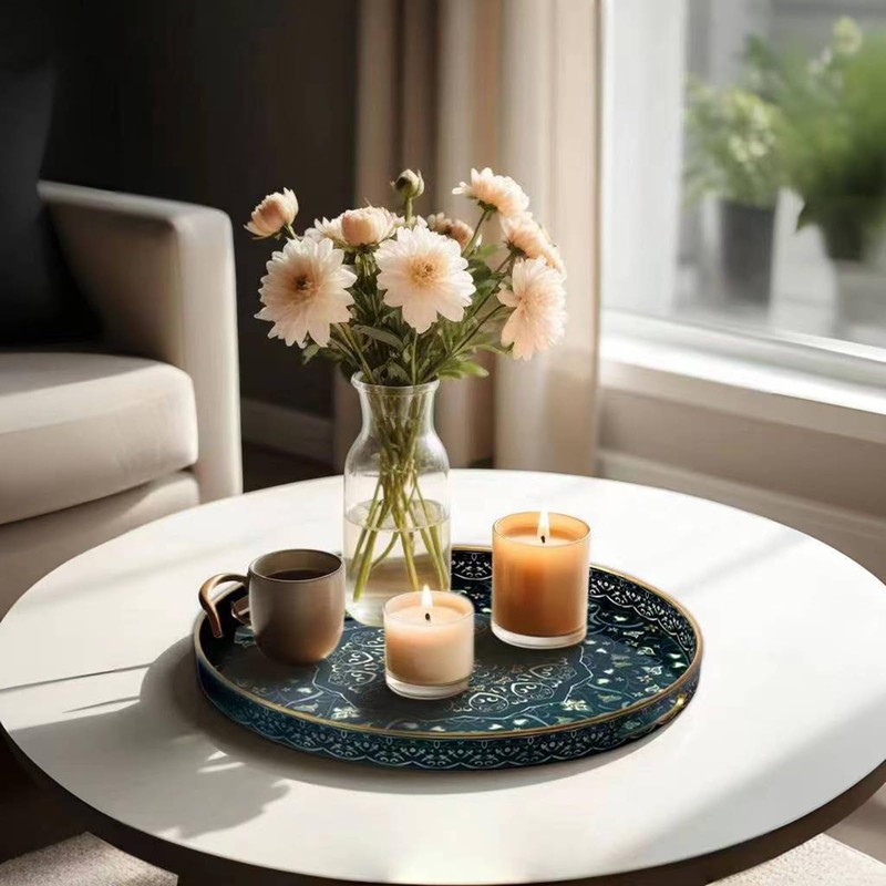 Fuukou Round Serving Tray with Handles - Round Ottoman Tray