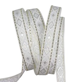 GXFCYA 12mm 10Yards Vintage Ethnic Embroidery Jacquard Ribbon Webbing Tape Lace Trim DIY Clothes Bag Accessories (White)