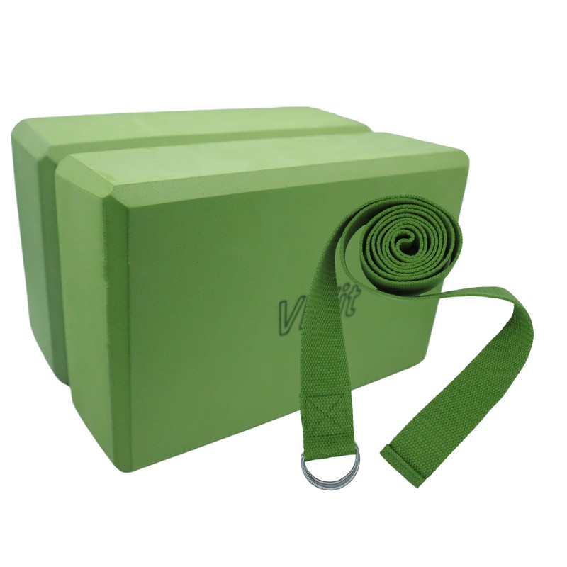 VLFit High Density Yoga Blocks Yoga D-Ring Cotton Stretch Band