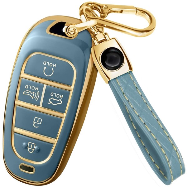 for Hyundai Sonata Key Fob Cover and Leather Keychain -