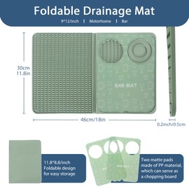 Foldable Bar Mat 18x12 inch - 3-in-1 Silicone Drying Mat with Removable Cutting Board & Rim Tray | Countertop Protector for Home, Outdoor, Travel | Professional Cocktail Accessories (green)