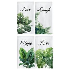 GOOZHO Tropical Botanical Bathroom Hand Towels, Green Plant Live Laugh Love Hope Decorative Hand Towels for Bathroom Washroom Gym Spa Yoga Room Decor, 16x24 Inches Set of 4