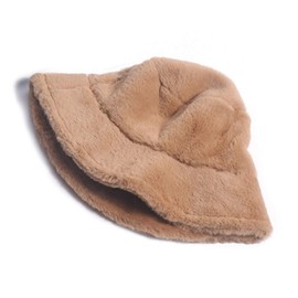 Women Winter Bucket Hat Faux Fur Plush Fisherman Cap Warm Soft Hat Khaki