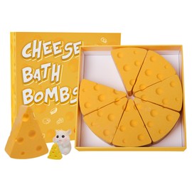 Cheese Bath Bombs Set - 7 Unique Cheese-Shaped & Milky Scented Shower Bomb with Surprise Mouse Miniature, Fun & Fancy Bathbombs, Ideal Cheesy Gift for Cheese & Bath Lovers