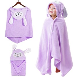 Tyuodna Hooded Towels for Kids,Baby Bath Towel 27.6 x 55.1 in,Soft Warm Toddler Bath Towel,Absorbent Swimming Towels for Girl and Boy 0 to 4 Years (Purple)