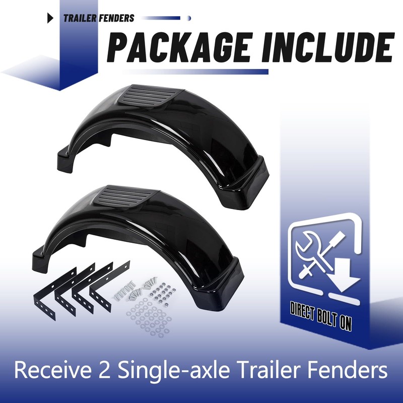 ECOTRIC 2 Pcs Trailer Fenders W/Steps Compatible with 13" Diameter