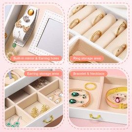 Schmuckkästchen für Damen,3 Ebenen Schmuckbox Reise mit Spiegel und Schloss,Tragbares Tragegriff Jewelry Organizer mit Fächern Ringe, Ohrringe, Halsketten aufbewahrung,Muttertagsgeschenk