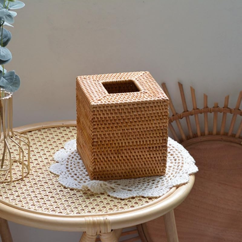 2 Pack Rattan Tissue Box Cover Square, Wicker Tissue Box