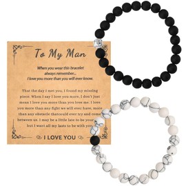 Boyfriend Husband Birthday Gifts Bracelets for Fiance Hubby Anniversary Christmas Gifts for Him Bf Bracelet for Men Husband Valentines Day Gift for Boyfriend Matching Natural Stone Bracelets for Men