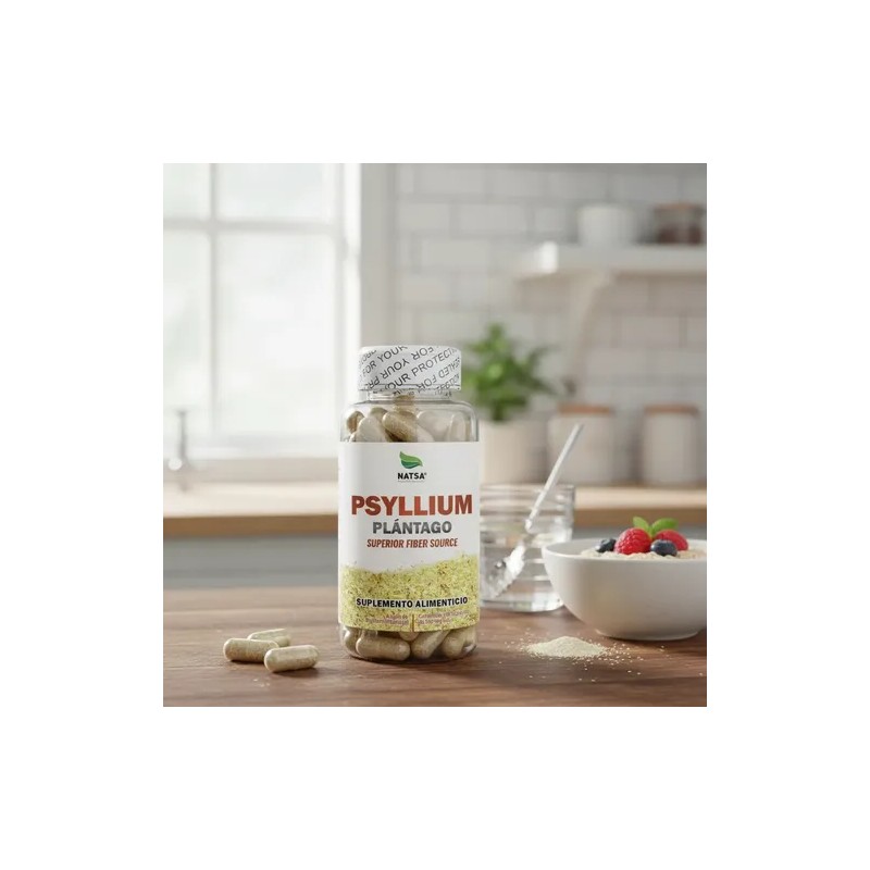 Psyllium Plantago Husk 100 Cápsulas, Calidad Premium