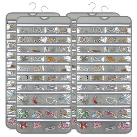 HANLANXUE 2 Pack Hanging Jewelry Organizer with 80 Zippered Pockets, Dual-Sided Dustproof Foldable for Travel, Accessories Organizer for Holding Jewelries, Earring Organizers and Storage