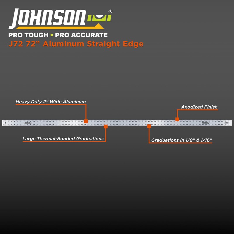 Johnson Level & Tool J72 Aluminum Straight Edge, 72", Silver,