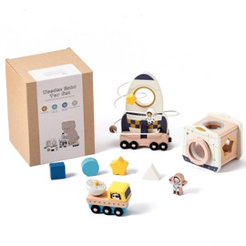 ibwaae Wooden Montessori Toys for Baby, Space Astronaut Rocket Toy,Baby Shower and Birthday Gifts