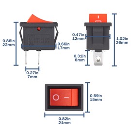 VEXUNGA Rocker Switch 2-Pin Boat Red Rocker Switch 6A 250V AC 10A 125V On/Off Rocker Built-in Switch 2 Position for Car Household Appliances Pack of 10