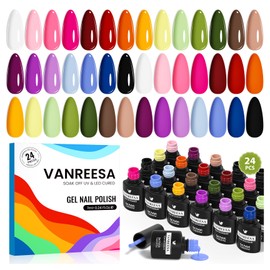 VANREESA 24 Pcs Gel Nail Polish Set, 21 Colors Gel Polish with Base Coat Glossy & Matte Top Coat Pink Red Yellow Orange Green Brown Blue Purple Gel Polish Kit Nail Kit Gifts for Women Girls