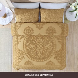 Beatrice Home Fashions Medallion Chenille Bedspread, Queen, Gold