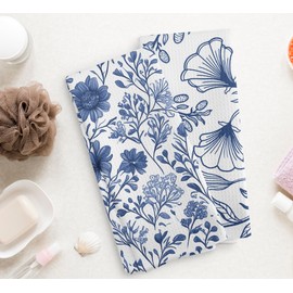 NOQL Chinoiserie Kitchen Towels and Dishcloths Set of 2, Blue White Decor Gifts Hand Towels, Floral Hand Towels for Bathroom, Chinese Style Drying Cloth Tea Towels for Bathroom Kitchen, 16×24 Inches