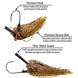 Bass Weedless Football Jig - 6pcs Flipping Jig Silicon Rubber Skirt for Bass Artificial Baits Fishing Lure Kit 1/4oz-3/8oz