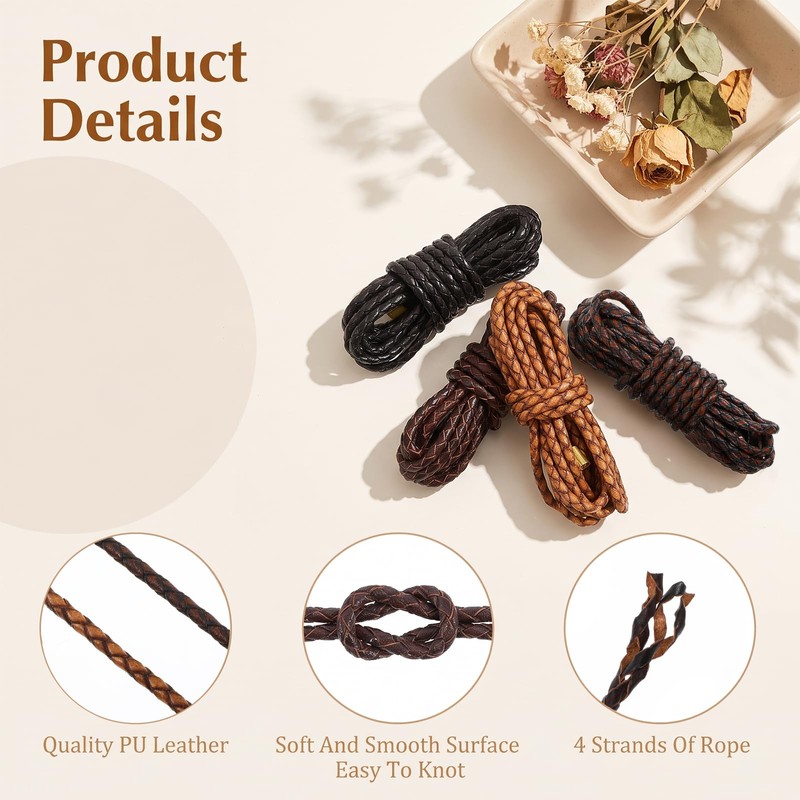 Genuine Leather String Cord, 8M Braided Leather Cord, Bolo Tie