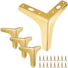 Mornajina 4PCS 5 Inch Gold Metal Furniture Legs Feets, Heavy Duty Triangle Table Chair Cabinet Sofa Couch Legs, DIY Replacement Sofa Feet Metal Legs for Furniture
