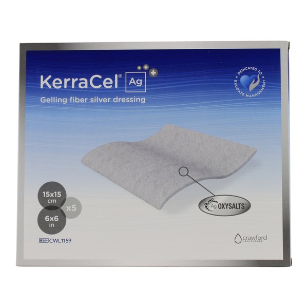 KerraCel Ag 6" x 6" Gelling Fiber Silver Would Dressing (CWL1159) - Absorbs and Isolates Wound Drainage and Kills Bacteria, Micro-Contours to Wound Bed, Maintains Healthy Moisture Levels (Box of 5)