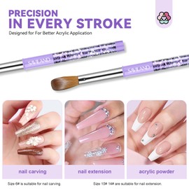 SAVILAND Kolinsky Acrylic Nail Brush Set: Size 6,10,14 Professional Nail Brushes Cleaner Manicure Tool for Acrylic Application Acrylic Powder Nail Extension 3D Nail Carving for Nail Art DIY