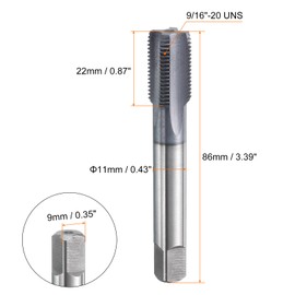 sourcing map 9/16"-20 UNS Thread Tap 6542 Cobalt High-Speed Steel TiCN Coated Plug Tap Right Hand Flat Head 4 Straight Flutes Screw Threading Hand Tap