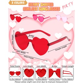 PARSUP 9 Pairs Heart Shaped Rimless Glasses Frameless Heart Sunglasses Transparent Transparent Red/Rose Red/Pink Color Glasses Tinted Eyewear Bachelorette Party Favors Photo Booth Props