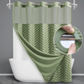 WONICY No Hook Shower Curtain with Snap in Liner, Tufted Chevron Striped Shower Curtain Set for Bathroom, Boho Waterproof and Washable Shower Curtains, 71Wx77H, Sage Green