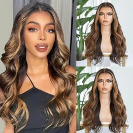Aorbige HD Transparent Lace Front Human Hair Wigs Ombre Brown Color Natural Wave Hair Wig 13x4 Lace Hair 180% Density Wig Pre-plucked Hair Line for Black Women (13x4 lace front wig, 24inch)