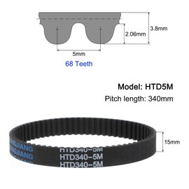 sourcing map HTD5M-340 Rubber Toothed Belt 68 Teeth Closed Loop Pulley Timing Belt 15 mm Width, 340 mm Circumference Synchronous Belt