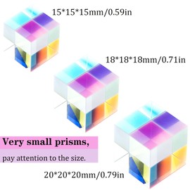 YOKIOU RGB Cube Prism, 15/18/20mm Dispersion Prism Optical Glass X-Cube for Physics Teach