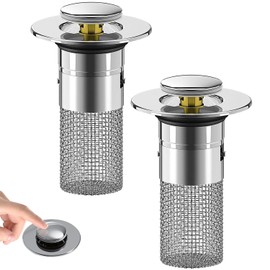 Bathroom Sink Drain Strainer, Pop Up Sink Drain Strain, Bathroom Sink Stopper with Removable Stainless Steel, Filter Basket Hair Catcher Hair Catcher, 2 PCS