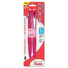 Pentel Pink Ribbon Twist-Erase Click Mechanical Pencil, 0.7 mm, 2/Pk