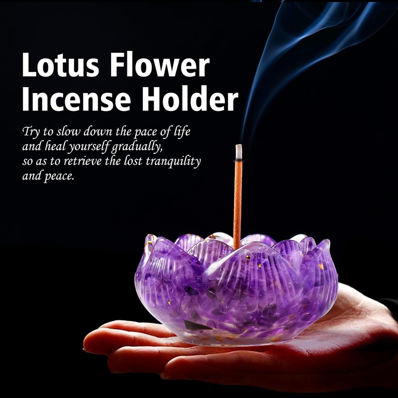 Amethyst Resin Crystal Lotus Incense Burner with Removable Ash Collector