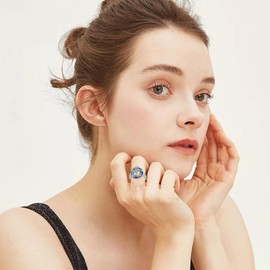 TOUPOP Tree of Life Ring for Women 925 Sterling Silver Size 8 Ring Family Tree Rings Blue Circle Crystal Jewelry Birthday Christmas Gifts for Women Mom