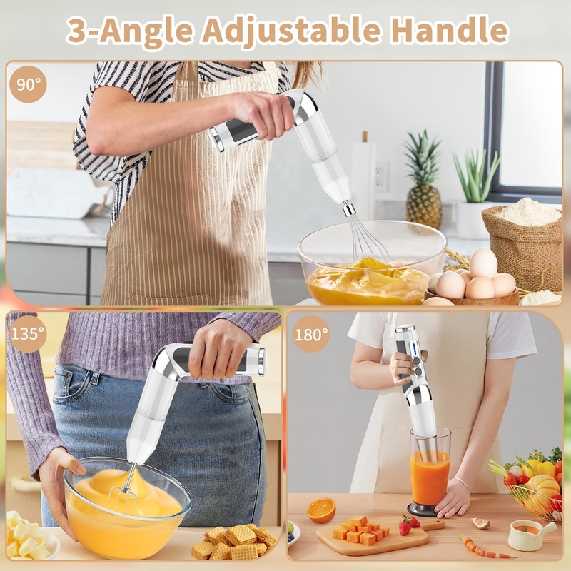 Cordless Immersion Blender: 4-in-1 Rechargeable Electric Hand Blender, 21-Speeds &