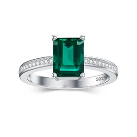 Althum 925 Sterling Silver 8 mm x 6 mm Emerald Cut Amethyst Rings Solitaire Engagement Ring for Women, Sterling Silver